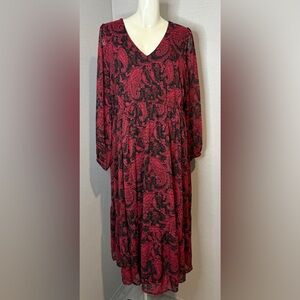 Torrid Red and Black Paisley Long Sleeve Dress